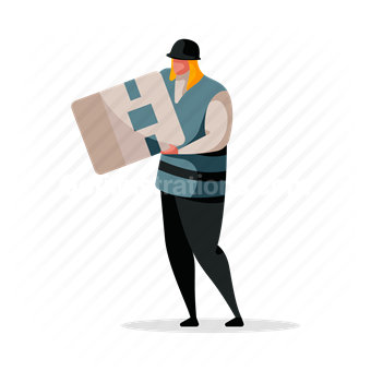 woman, man, delivery, box, package