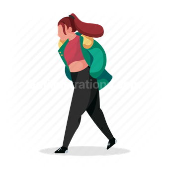 woman, walk, jacket