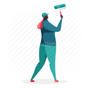 woman, roller brush, painting, painter