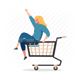 woman, shop, cart, commerce, ecommerce