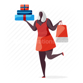 woman, shop, presents, bag, box