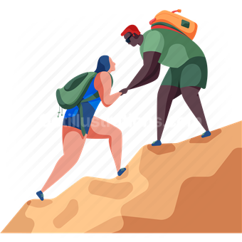 climb, mountain, backpack, man, woman