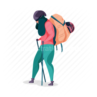 woman, backpack, hiking, mountain climbing