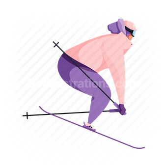 woman, man, skiing, ski