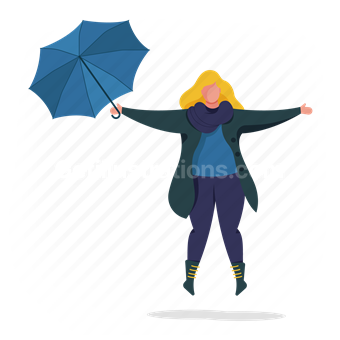 woman, umbrella, scarf, jacket