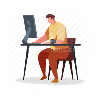 man, computer, monitor, desk