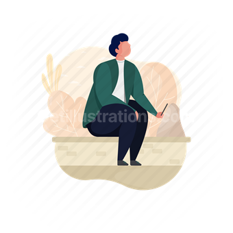 man, sitting, outdoor, tree