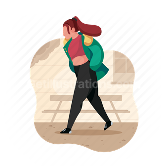 walk, hands in pockets, woman, female, person