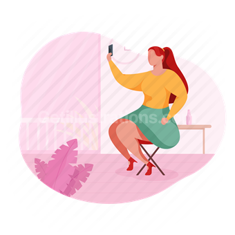 woman, selfie, smartphone, clock