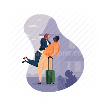 man, woman, moving in, couple, suitcase