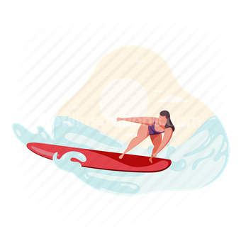 woman, surfing, surfboard