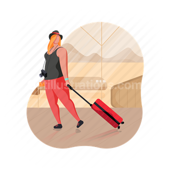 woman, travelling, luggage, airport, flight