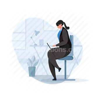 woman, furniture, office, laptop, chair
