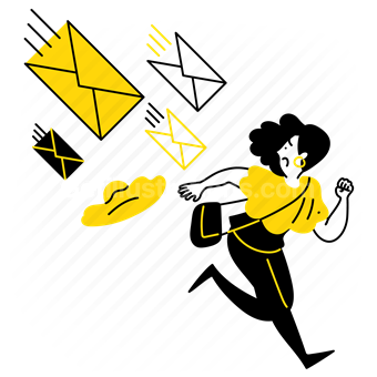 envelope, email, message, spam, woman, people, run, running