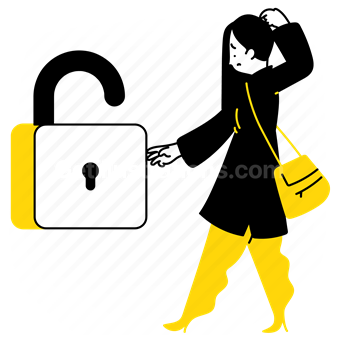 protection, safety, lock, padlock, unlock, key, password, login, woman, people