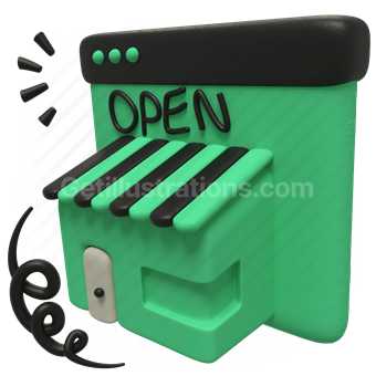 Open sign, Door, Retail, Vector illustration