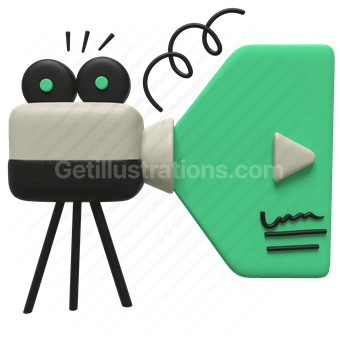 3D camera, Film production, Creative design, Vector illustration