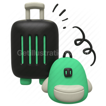 Travel luggage, Cartoon character, Trolley case, Vector illustration