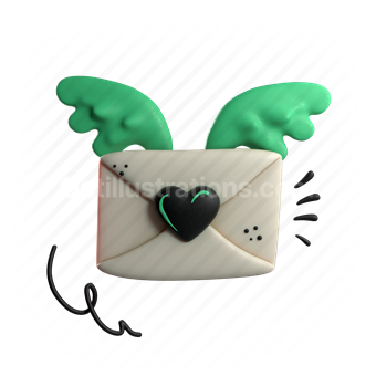 message, envelope, email, mail, wings, heart