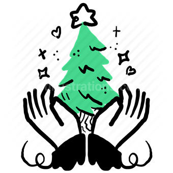 christmas, holiday, occasion, tree, hand, gesture, decor, decoration