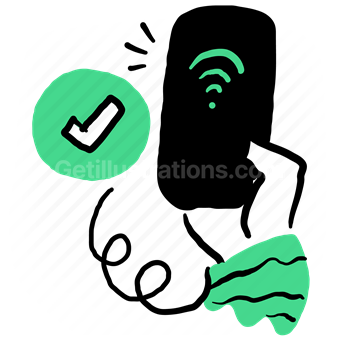 smartphone, mobile, signal, wifi, confirm, checkmark, connection