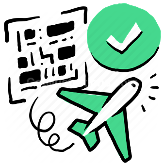 airways, airport, flight, travel, airplane, qr, code, confirm, checkmark