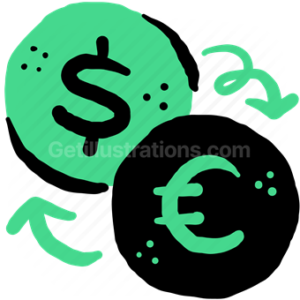 dollar, euro, arrow, transfer, currency, bank, banking