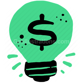 lightbulb, light, idea, thought, concept, dollar, money