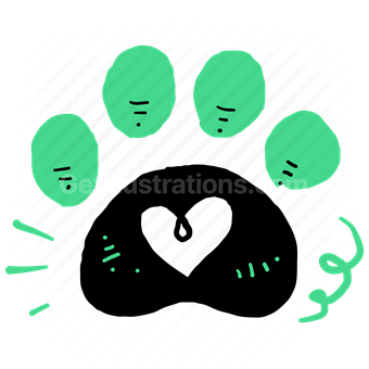 paw, print, heart, petcare, animal, pet