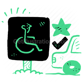 transportation, car, checkmark, confirm, star, wheelchair