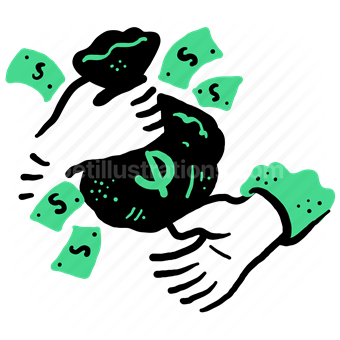 cash, payment, bag, sack, hand, gesture, dollar