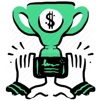 trophy, award, reward, money, dollar, hand, gesture