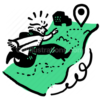 route, map, gps, marker, pin, building, man