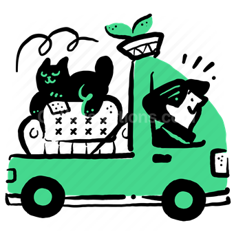 transport, move, moving, furniture, woman, cat, pet, couch, plant