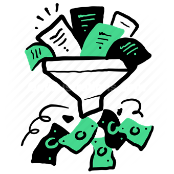 funnel, filter, document, paper, page, payment, money, monetize