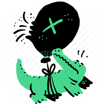 error, broken, damage, balloon, float, flight, crocodile, animal