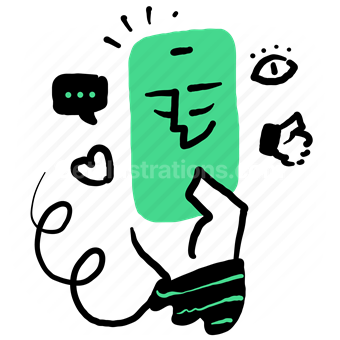 smartphone, electronic, device, message, chat, like, heart
