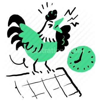 time, clock, alarm, deadline, schedule, rooster, bird, animal