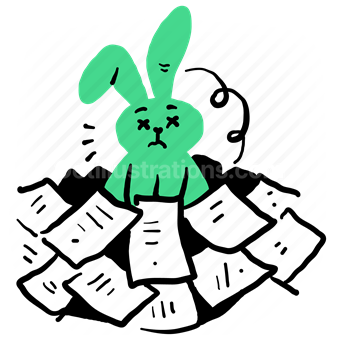 overload, overwork, document, paper, page, rabbit, bunny, animal, stress