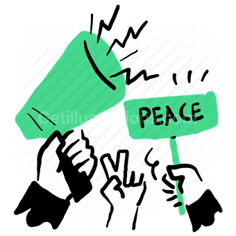 protest, peace, peaceful, hand, gesture, megaphone, bullhorn, hands