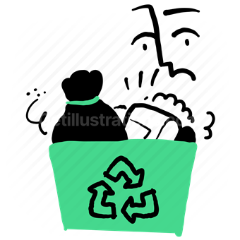 trash, garbage, recycle, arrows, can, bin, bag