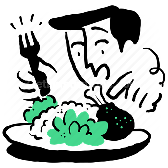 dinner, meal, restaurant, fork, eat, man, people, plate