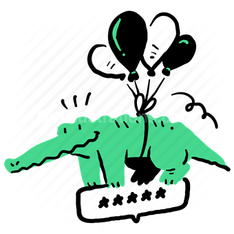review, reviews, ratings, feedback, comment, stars, balloon, crocodile, animal