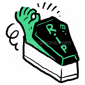 halloween, spooky, scary, holiday, occasion, event, coffin, hand