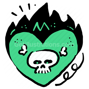 halloween, spooky, scary, holiday, occasion, event, heart, flame, skull