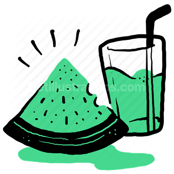 watermelon, fruit, drink, beverage, glass, straw