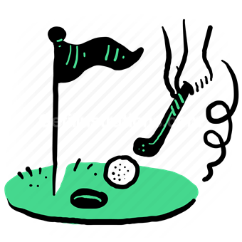 golf, golfing, flag, club, hand, gesture, hole