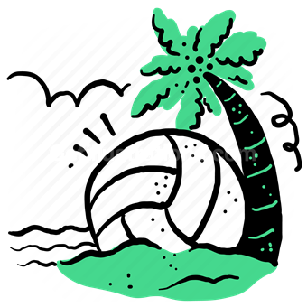 volleyball, palm, tree, beach, ball, sport, activity