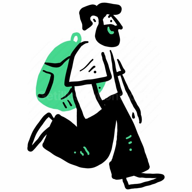 walk, walking, people, man, male, beard, backpack, bag