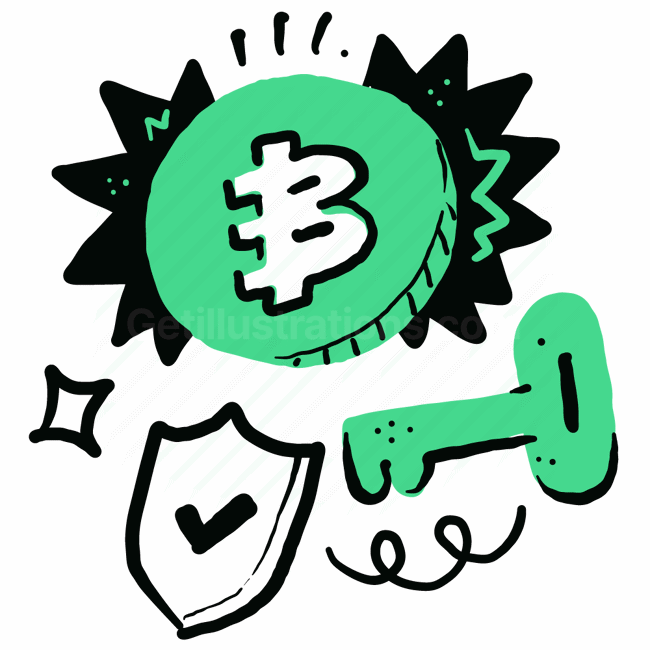 crypto, cryptocurrency, money, bitcoin, shield, key, security